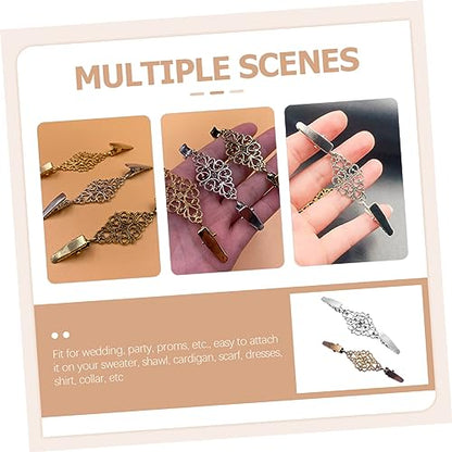 2Pcs Vintage Shawl Clips Retro Cardigan Collar Clips Elegant Dress Shirt Brooch for Women Durable Sweater for Weddings and Parties