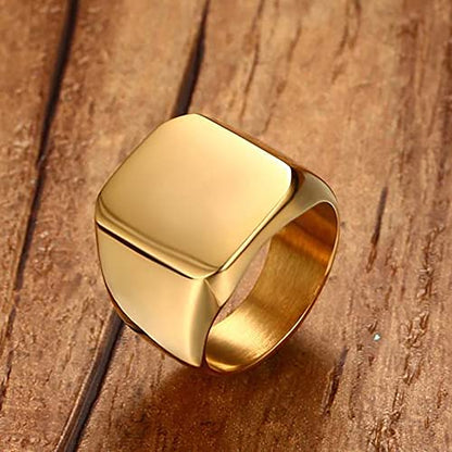 VQYSKO Plated Square Signet Ring | Stainless Steel Band for Men - color: Square Gold