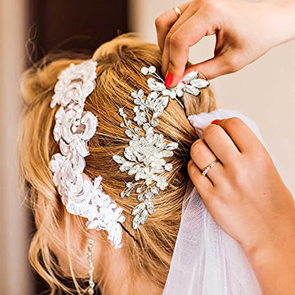 5 Pieces Wedding Hair Comb Bridal Pins Crystal Pearl Wedding Hair Accessories Rhinestone Flower Piece for Bride Bridesmaids Women(Silver) - color: Silver