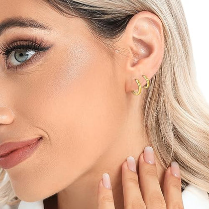 3 Pairs 925 Sterling Silver Small Huggie Hoop Earrings for Women Men | 14K White Gold Plated, Hypoallergenic, Small Silver Hoops - color: K-Gold 6/8/10mm