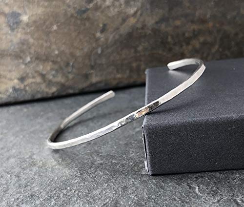 Larger Sterling Silver Hammered Thin Cuff Stacking Bracelet
