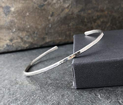 Larger Sterling Silver Hammered Thin Cuff Stacking Bracelet