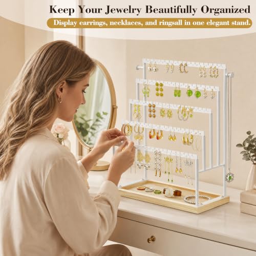 Large 5 Tier Earring Organizer and Holder, White | 100+ pair earring storage, jewelry holder stand, clean white finish, ideal for bright bedrooms and modern vanities - color: White