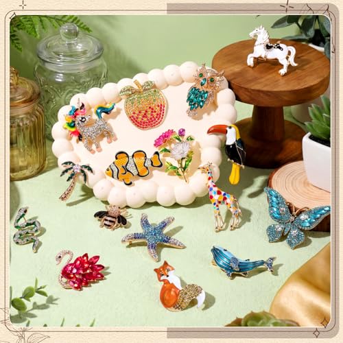 Sasylvia 16 Pcs Women Brooch Set Rhinestone Vintage Animal Insect Plant Pins Brooches Bulk for Christmas Women Girls Gifts - style: Elegant