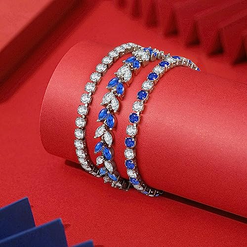 GEMOSA 3 Pcs Tennis Bracelets for Women Silver Gold Bule CZ Braclet Set | Marquise Cubic Zirconia CZ Diamond, Dainty Adjustable Silver Gold Bule Bracelets, for Women Brides, Stackable Fashion Jewelry - color: Silver-Bule CZ