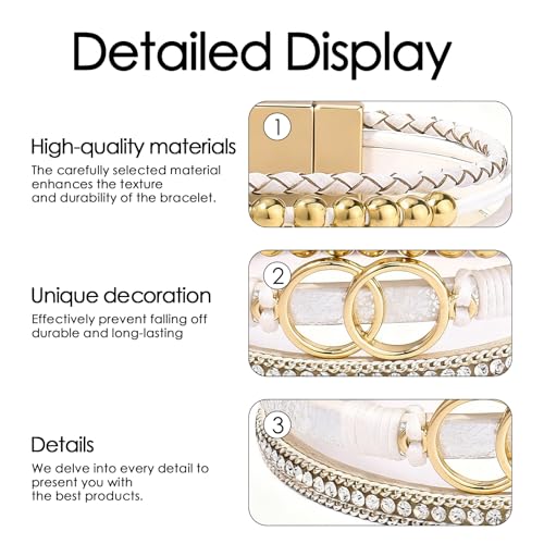Leather Wrap Bracelets for Women, Boho Leopard Multi-Layer Crystal Beads Cuff Jewelry - color: J-Warp-009
