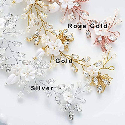Bride Flower Wedding Hair Vine Pearls Bridal Hair Piece Crystal Hair Accessories for Women