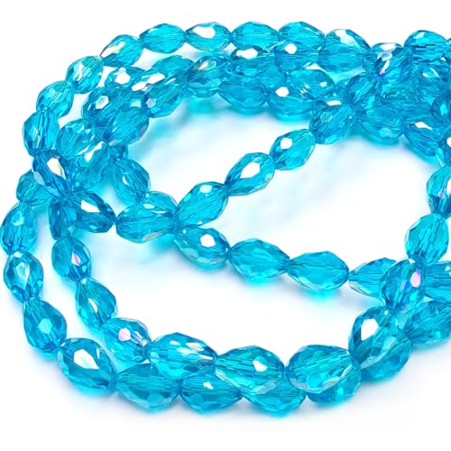 8x12mm Teardrop Glass Beads for Jewelry Making, Vertical Hole Faceted Crystal Prism Beads for Pendants Bracelet Necklace Earring, Aquamarine 100pcs - color: Aquamarine