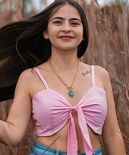 Aobei Pearl 18K Gold Plated Moon Star Lion Evil Eye Love Heart Cross Pendant Necklace Medallion Paperclip Chian Choker Layering Jewery for Women - color: Green-blue Synthetic Turquoise