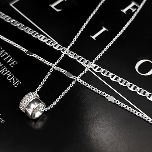 Airmb Gold Layered Necklaces for Women 14k Gold Plated Dainty Stackable Choker Necklaces for Women Trendy Layering Chain Cute Pendant Necklace Set Gold Jewelry for Women - color: 3PS-Two Rondelle-Silver