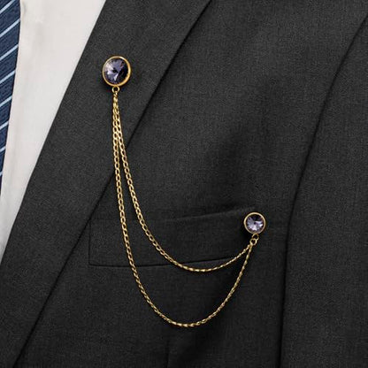 HAWSON Birthstone Brooch Pin for Men with Hanging Chain & Crystal, Mens Gold Tone Lapel Pin for Wedding/Birthday/Party Dress Suits Accessories - color: December Tanzanite
