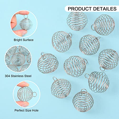 LiQunSweet 10 Pcs Stainless Steel Wire Pendants Spiral Bead Cage Lava Stone Ball Holder Charm for Jewellery Making DIY Accessories - color: Stainless Steel Cage_24~25mm