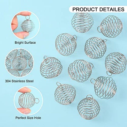 LiQunSweet 10 Pcs Stainless Steel Wire Pendants Spiral Bead Cage Lava Stone Ball Holder Charm for Jewellery Making DIY Accessories - color: Stainless Steel Cage_24~25mm