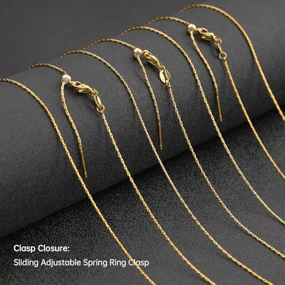 GTVOODX 10pcs Gold Plated Adjustable Thin Necklace Chains Bulk for Jewelry Making Stainless Steel 0.75mm Rectangle Cable Chains with Adjust Clasp for Women - color: Gold Rectangle Cable