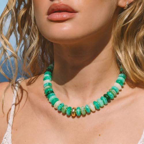 Chunky Colorful Choker Necklace for Women - Summer Beach Round Resin Beads Necklace, Trendy Statement Summer Beach Jewelry Birthday Gifts for Vacation Holiday - color: 18mm Gradient Green Bead