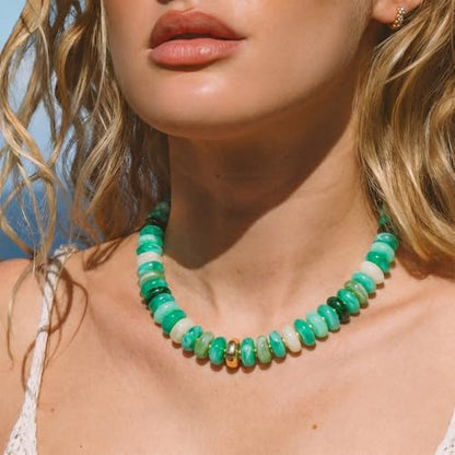 Chunky Colorful Choker Necklace for Women - Summer Beach Round Resin Beads Necklace, Trendy Statement Summer Beach Jewelry Birthday Gifts for Vacation Holiday - color: 18mm Gradient Green Bead
