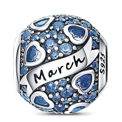 HappyStar 925 Sterling Silver Month Birthstone Charm for Bracelets Necklace，with 5A Cubic Zirconia Dangle Pendant Bead,Happy Birthday Valentine's Day - color: 3-March Birthstones