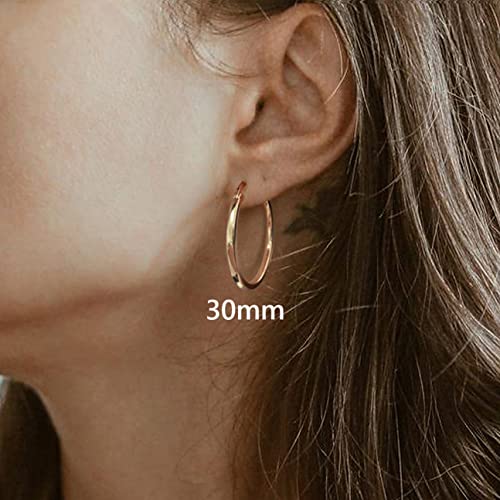 18K Gold Plated Hoop Earrings - 925 Sterling Silver Hoop Earrings Womens Hypoallergenic Hoops | Square Tube Hoop Earrings for Women 15mm/20mm/30mm/40mm - color: Rose Gold 30mm