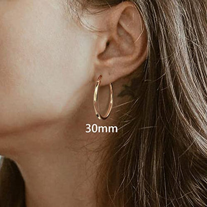 18K Gold Plated Hoop Earrings - 925 Sterling Silver Hoop Earrings Womens Hypoallergenic Hoops | Square Tube Hoop Earrings for Women 15mm/20mm/30mm/40mm - color: Rose Gold 30mm