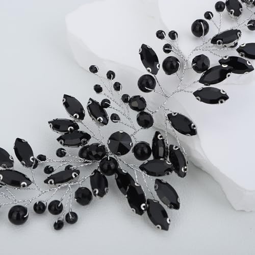 JWICOS Crystal Wedding Headband for Brides Pearl Wedding Hair Accessories Bridal Hair Piece for Women and Girls (Black) - color: Black