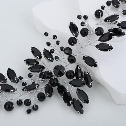 JWICOS Crystal Wedding Headband for Brides Pearl Wedding Hair Accessories Bridal Hair Piece for Women and Girls (Black) - color: Black