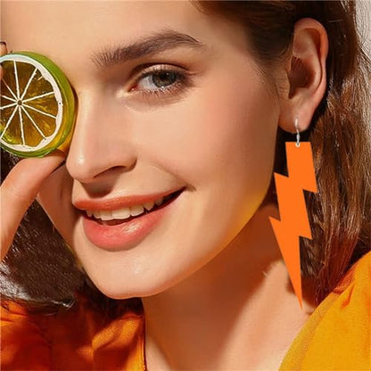 ONLYJUMP Acrylic Exaggerated Lightning Earrings Statement Punk Retro Geometric Delicate Neon Personalized Earrings Accessory Jewelry for Women - color: Exaggerated Orange