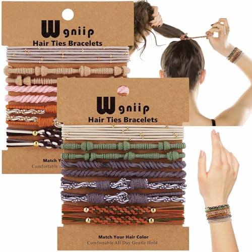 20 Boho Hair Ties in 5 Styles, 10 Colors - Cute Bracelets for Thin and Thick Hair, No Damage Elastics - color: A-Boho