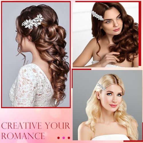 Janinka 10 Pieces Rhinestone Wedding Hair Clips Bridal Crystal Bobby Pins Silver Barrette Leaf Flower Wedding Elegant Hair Accessories for Bride Women and Girls(Leave Style) - color: Leave Style