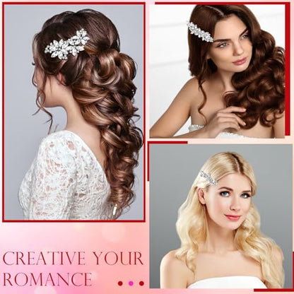 Janinka 10 Pieces Rhinestone Wedding Hair Clips Bridal Crystal Bobby Pins Silver Barrette Leaf Flower Wedding Elegant Hair Accessories for Bride Women and Girls(Leave Style) - color: Leave Style