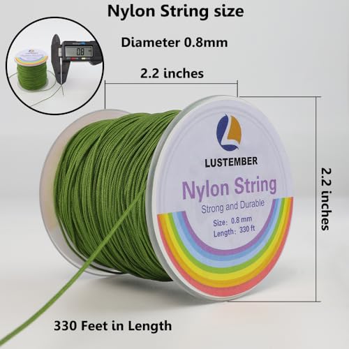 LUSTEMBER 0.8mm Nylon String, Strong Bracelet String, Durable Nylon Cord for Jewelry Making, Bracelets, Beading, Necklaces, Rattail Braiding, Kumihimo, Wind Chimes, Blinds and Handicrafts - size: Military Green