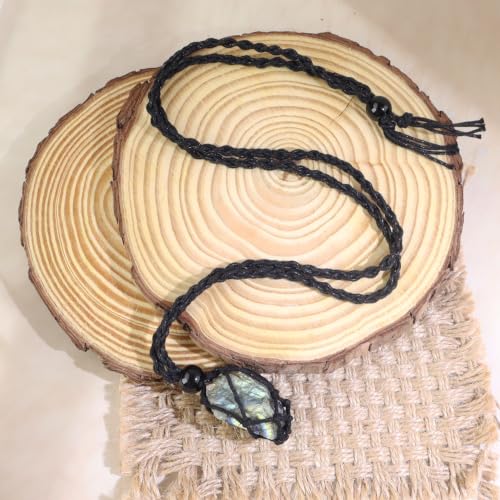 weryerker Natural Gemstone Pendant Necklace Healing Crystal Stone Pendant with Hand-Woven Rope Adjustable for Women Men - color: 1pc Labradorite 1