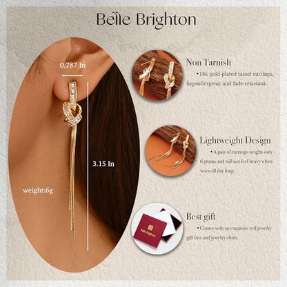 Dangle Earrings for Women, Sparkly Rhinestone Long Tassel Chain Earrings | 18K Gold or 18K White Gold Plated, 925 Sterling Silver Posts, Cubic Zirconia, Hypoallergenic, Tarnish Resistant, Lightweight - color: Gold