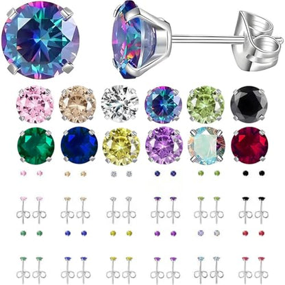 12 Pairs Stud Earrings Set, Hypoallergenic Surgical Stainless Steel 316L Earring for Women Men, Small Earring Studs Pack with Cubic Zirconia - color: 12 Colors-3mm x 12 Pairs