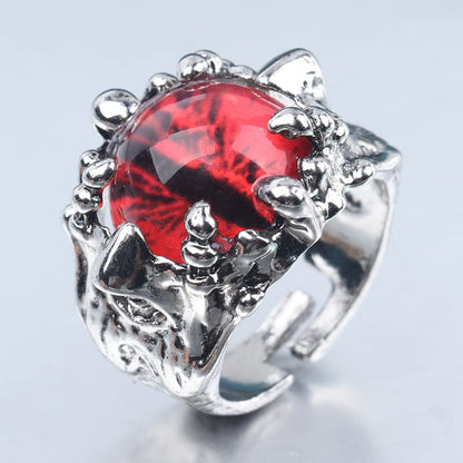 Rrdaily Gothic Punk Devil Evil Eye Rings, Open Adjustable Crystal Dragon Eagle Claw Locomotive Biker Ring for Men Party Gifts - color: Red