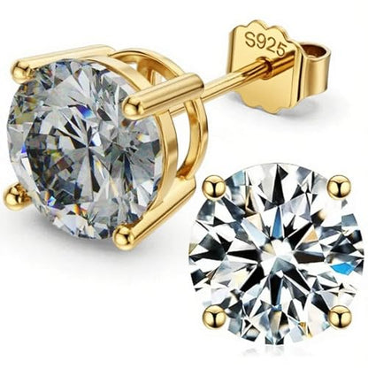 925 Sterling Silver Cubic Zirconia Studs Earrings for Women Men - Hypoallergenic 14K White Gold Plated 5/6/7/8mm Clear Round Cut CZ Studs Earrings - color: Gold 4 Prong, size: 7mm