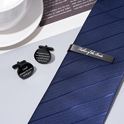 Jeka Father of The Bride/Groom Wedding Gifts Tie Bars & Cufflinks | Wedding Tie Bar & Cufflinks Set for Men, Father of the Bride, Father of the Groom, Father-in-Law Gifts - style: Father of The Bride-Black