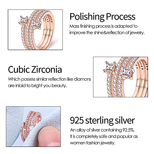 KUNSIR 925 Sterling Silver Rings Classic Cubic Zirconia Eternity Promise Statement Anniversary Wedding Bands Engagement Rings for Women Infinity Forever Love Ring Size 7-9 - style: Three-ring spiral rose gold-set clear zircon ring