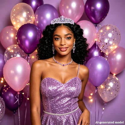 purple crystal tiara, rhinestone crown for women,bridal tiara, pageant crown - color: Purple