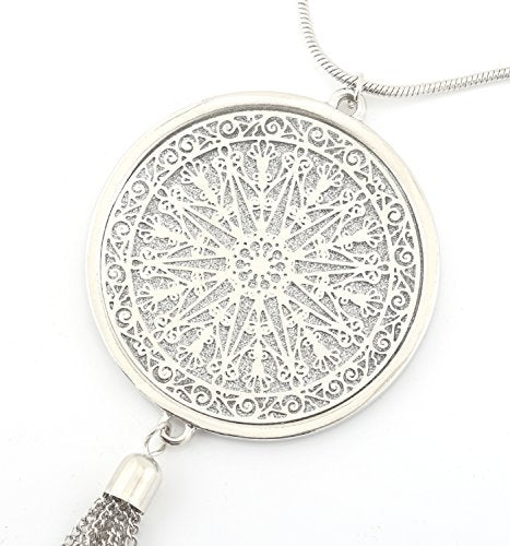MOLOCH Long Necklaces For Woman Disk Circle Pendant Necklaces Tassel Fringe Necklace Set Statement Pendant - color: A:silver