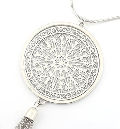 MOLOCH Long Necklaces For Woman Disk Circle Pendant Necklaces Tassel Fringe Necklace Set Statement Pendant - color: A:silver
