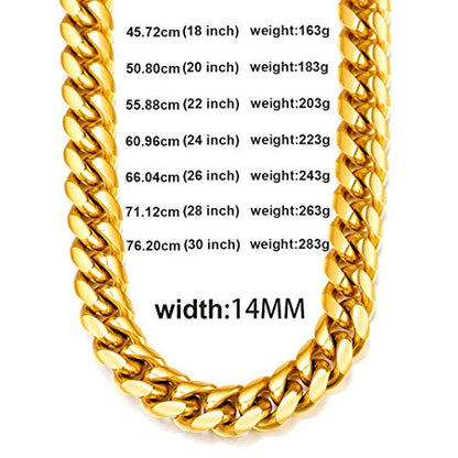 GoldChic JEWELRY Chunky Cuban Chains for Men,Stainless Steel Cuban Chain Necklace, Venetian Chain Curb Chain Hip Hop Jewelry,4/6/9/12/14mm Width,14-30 inch Length, Black/Gold Plated/Silver - color: Gold, size: 20"(51cm), style: Cuban Chain-14MM width