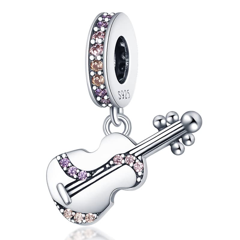 Flower Crab Orca Birthday Athlete Family Tree Safety Chain Cat Dog Bead Pendant 925 Sterling Silver Dangle Compatible With Pandora Moments Charm Bracelet - style: Violin Orchestra Cello Guitar Musician Music