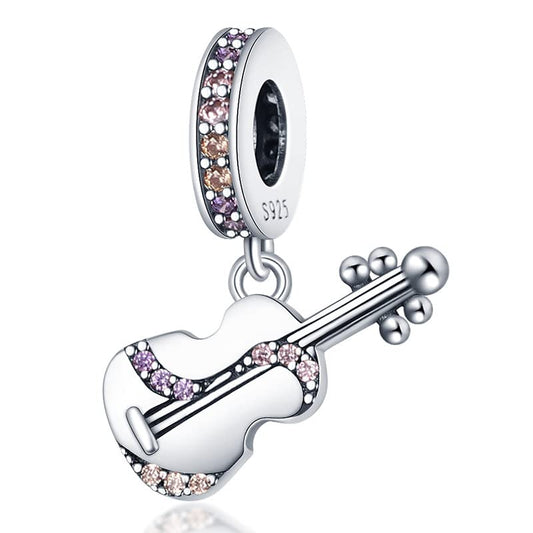 Flower Crab Orca Birthday Athlete Family Tree Safety Chain Cat Dog Bead Pendant 925 Sterling Silver Dangle Compatible With Pandora Moments Charm Bracelet - style: Violin Orchestra Cello Guitar Musician Music