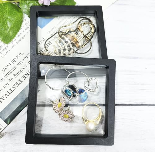 Portable Travel Jewelry Organizer, Black Square Jewelry Display Case, Transparent Window for Coins and Collections (Black, 3.54*3.54*0.51 inches) - size: 3.54*3.54*0.51 inches