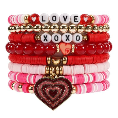 Twinfree Bohemia Beaded Bracelet for Women, Polymer Clay Stretch Bracelets - color: color 58