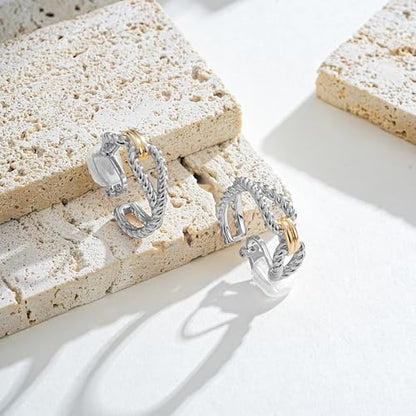Clip on Earrings for Women Silver and Gold Plated Twisted Rope Hoops Non Pierced C Hoop Earring Lightweight Two Tone Clips Mixed Metal Jewelry Gifts - color: Eternity Hoop-silver&gold