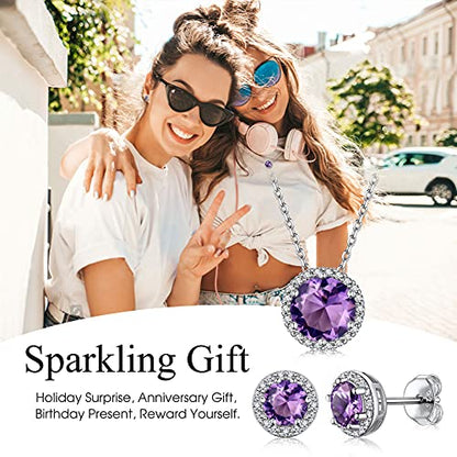 Bestyle Sparkling 925 Sterling Silver Birthstone Stud Earrings for Women, Heart/Round/Teardrop/Square Solitaire Diamond Studs Earrings, Great Birthday/Christmas Gifts - style: 02. Purple Amethyst-Feb.-round