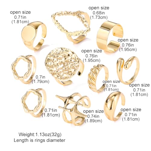 Chunky Rings for Women Non Tarnish 14k Stackable Dome Statement Rings Sets Vintage Dainty Knuckle Open Midi Finger Rings Jewelry Pack Gifts - style: 10PCS