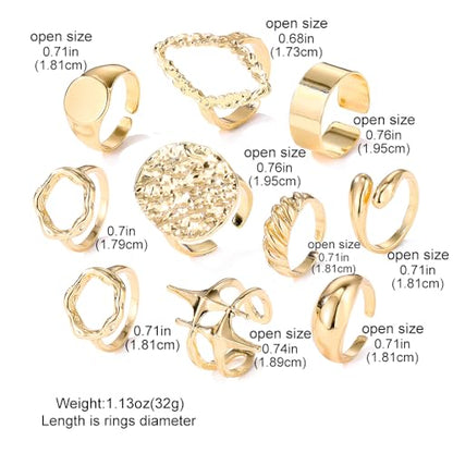 Chunky Rings for Women Non Tarnish 14k Stackable Dome Statement Rings Sets Vintage Dainty Knuckle Open Midi Finger Rings Jewelry Pack Gifts - style: 10PCS