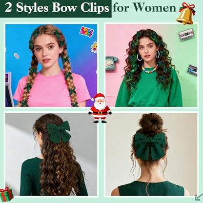 Dark Green Hair Accessories Kit for Women, 25 PCS Set Included Hair Scrunchies, Claw Clips, Bow Clips, Hair Brush and Headband Hair Gift Set for Women Girls